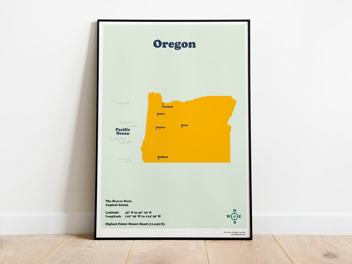 Oregon the Beaver State Map United States maps for homeschool. Etsy