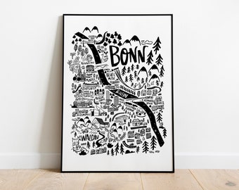 BONN Illustrated city map in Germany. Contemporary monochrome travel wall art for living room decor. Illustrated maps by Sira Lobo