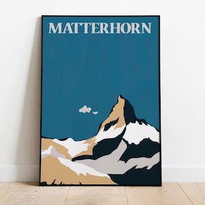Matterhorn Berg Poster, Schweizer Alpen Reiseplakat, Monte Cervino Wandkunst, Alpine Illustration, Klettern & Abenteuer Geschenk