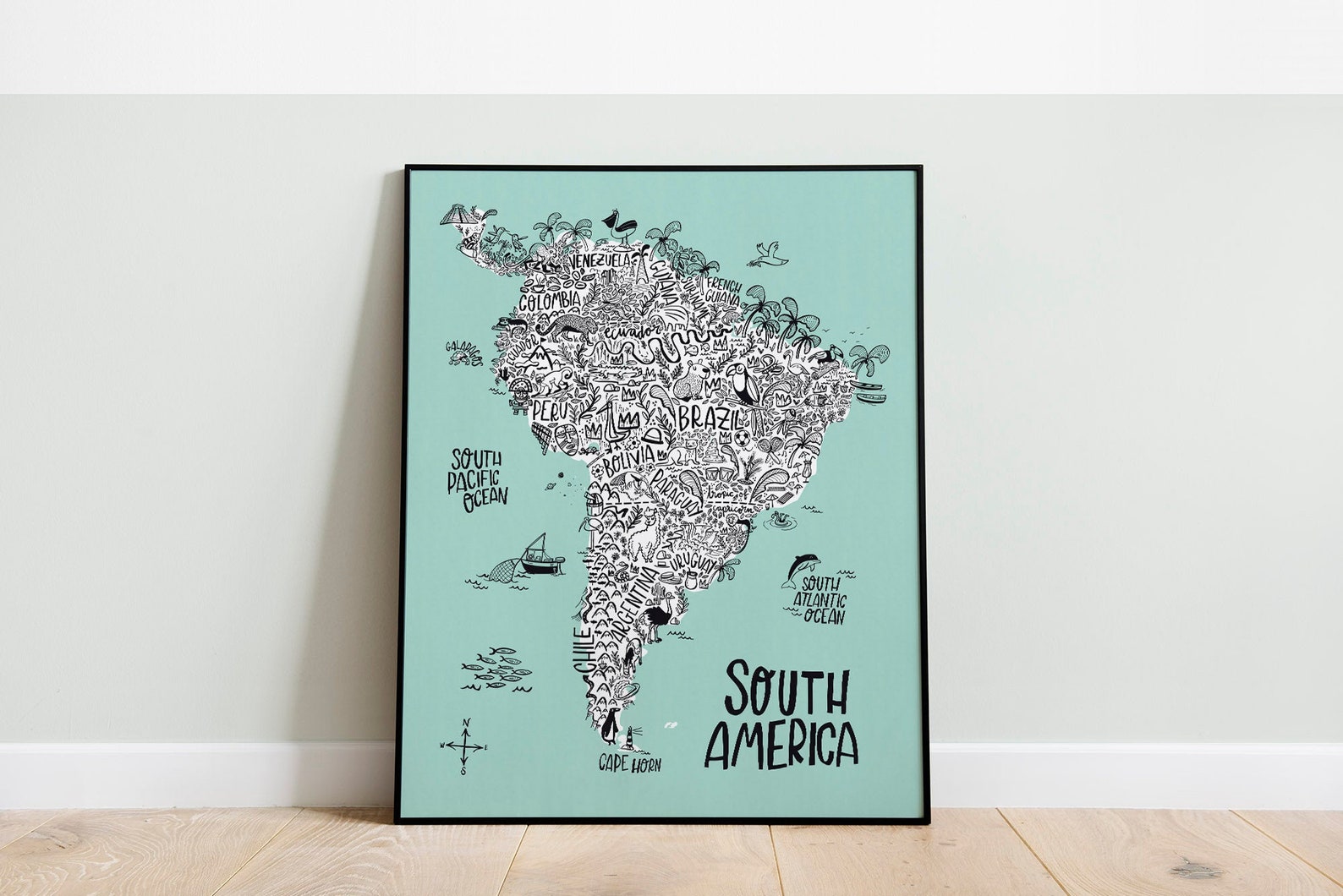 South America Illustrated Map for Kids Room Decor. Educational | Etsy
