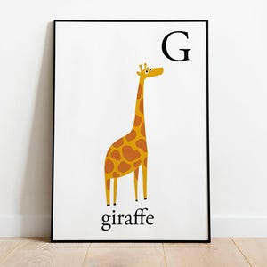 Giraffe Poster for toddlers room decor. Cute Animals prints for children. Letter prints for toddlers. Nursery prints animal decor.