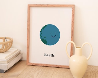 Planet Earth Print: Minimalist Kids Room Decor (Digital Download)