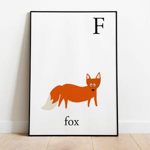 Red Fox Alphabet Print. Cute Animals prints for kids room. Toddler room letters for learning. Homeschool. Kids room wall art. Letter F Foxes