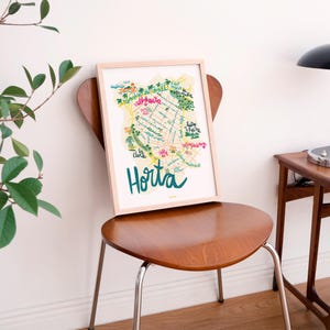 Horta Barcelona Stadtplan. Illustration aus dem Quartier in Horta. Bunte Karte aus Barcelona Erinnerungen, Reisewand und Wohnzimmerdekor