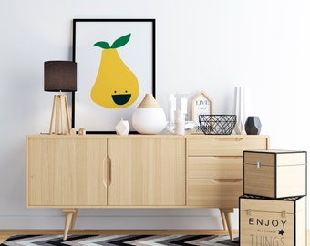 Pear print for a colorful modern interior design. Fun prints for joyful decor.