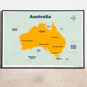 Australien Karte für Kinder Zuhause Schule Lernen Bundesstaaten von Australien bildung Wand Kunst Sofort-Download in 5 Größen für großen Druck