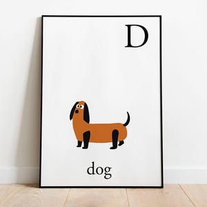Dog Poster for toddlers room decor. Cute Animals prints for children. Letter prints for toddlers. Nursery prints animal decor.