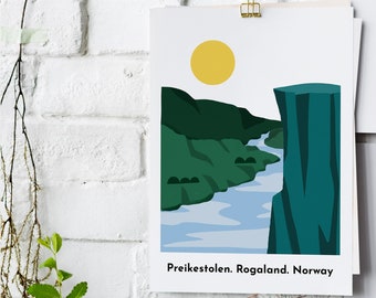 Preikestolen Norway Scandinavia Illustration for Travelers Gift Giving, Travel Kids room decor, Scandi wall art for kids, Ready to ship