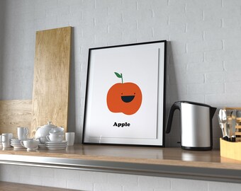 Funny Kitchen Apple to download. High Quality big apple poster for printing. Colorful prints for playroom and kitchen decor. Prints for