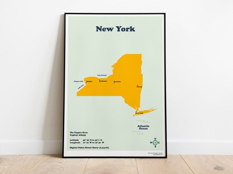 New York State Printable Map for kids homeschool. Empire State | Etsy
