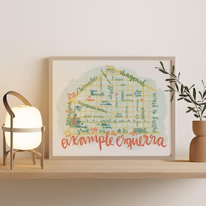 Eixample Esquerra Barcelona Illustrierter Stadtplan für Reiseliebhaber. Wohnzimmer Dekor Spanien Souvenir. Urlaubserinnerungen aus Barcelona