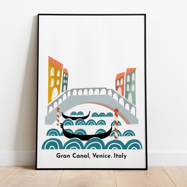 Gran Canal à Venise Italie imprimé pour la décoration de voyage de chambre d’enfants, Italie voyage chambre à thème pour enfants, mur de voyage italien, Prêt à expédier