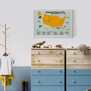National Parks United States Map for homeschooling. Instant Download in 5 ratios. Back to school poster Ready to frame for kids room decor image 3
