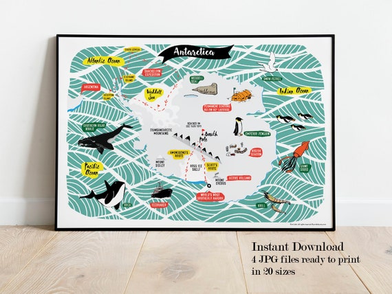 Antarctica Printable Map For Kids Homeschool Instant Download Etsy