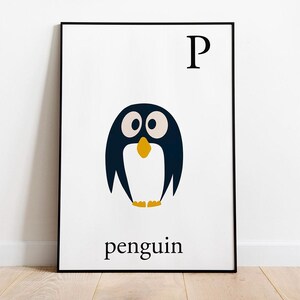 Penguin Print for kids room decor. Cute Animals prints for children. Letter prints for toddlers. Nursery prints animal decor.