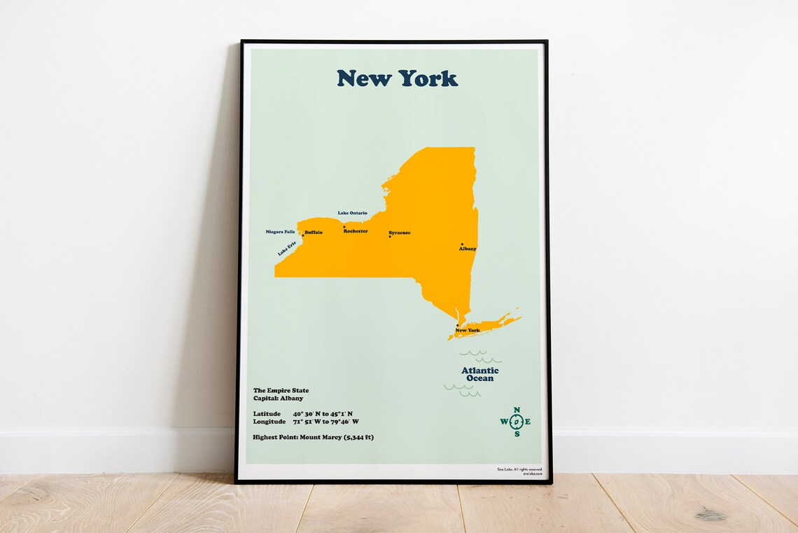 New York State Printable Map for Kids Home School. Empire - Etsy