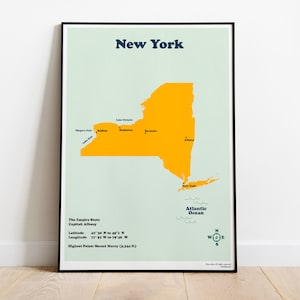 New York State Karte zum Ausdrucken für Kinder und Erwachsene. Imperium Zustand von Amerika. Sofortiger Download Kinderzimmer Dekor. Lerne Albanien Siracuse