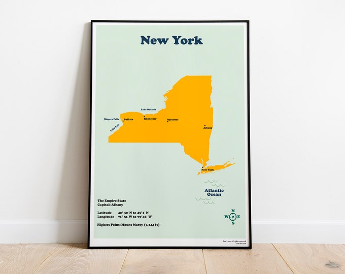 New York State Printable Map for Kids Home School. Empire - Etsy