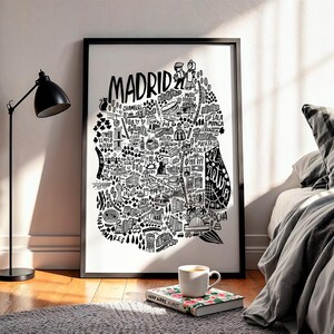 Madrid Map Print – Black & White Digital City Illustration – Spain Travel Wall Art – Modern Madrid Decor – Gift for Map Lovers