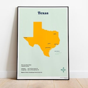 Mapa del estado de Texas imprimible para niños, póster de aprendizaje en casa, descarga instantánea, arte mural educativo de Estados Unidos, decoración del estado de la estrella solitaria.