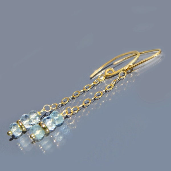 Boucle d'oreille Aigue marine  chaine Or 14K