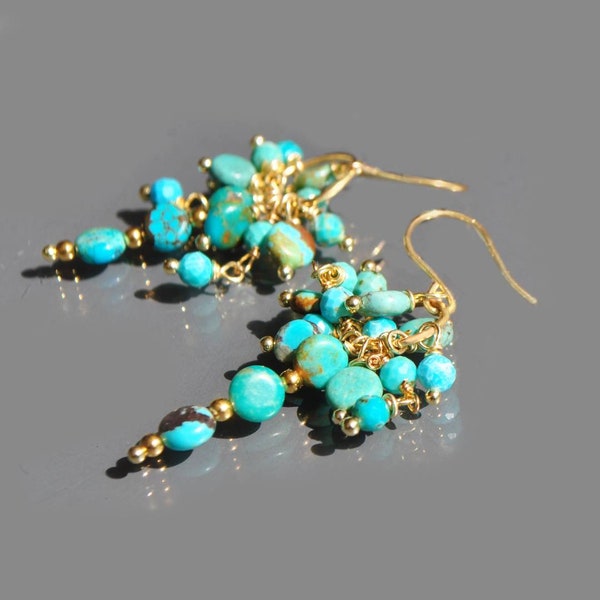 Boucles d'oreilles Grappe Turquoise du Nevada Or14K