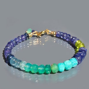 Bracelet élastique femme, création artisanale, pierre semi précieuse aqua  aura, bleu - Un grand marché