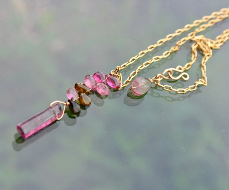 Necklace chain watermelon Tourmaline pendant 14 K Gold