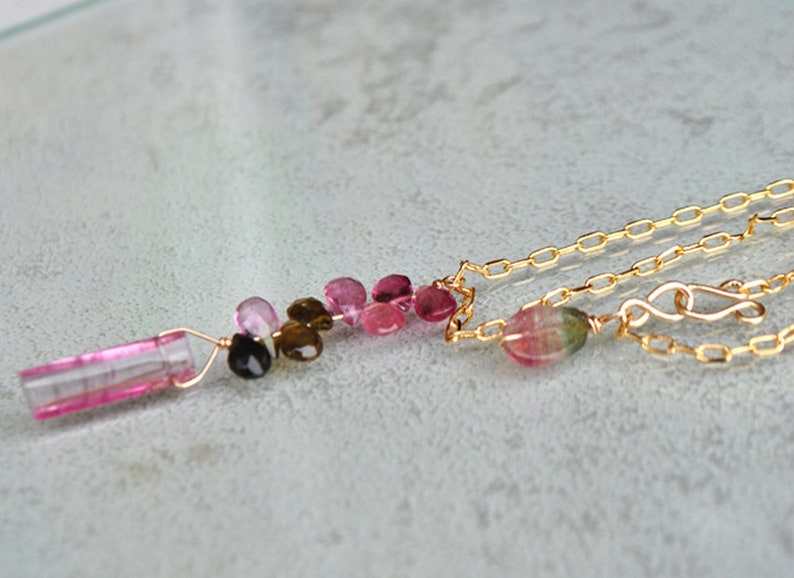 Necklace chain watermelon Tourmaline pendant 14 K Gold