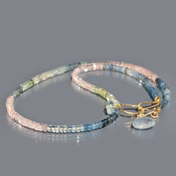 Collier Aigue Marine Morganite Heliodore Or14K