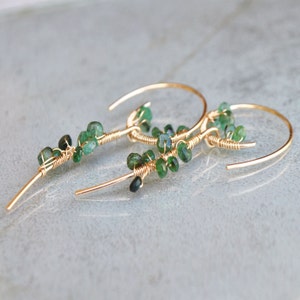 14K Gold Creole Emerald Earrings - Precious Stone Jewel