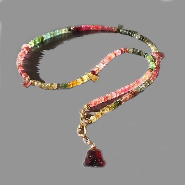 Collier Tourmaline pastèque multicolore Gold filled14K