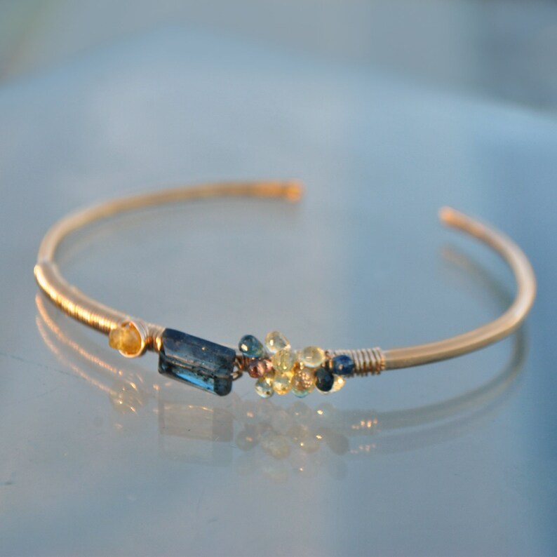 14K gold Cyanite and Sapphire bracelet