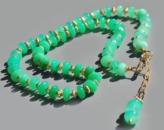 Colar de Crisoprásio Verde Maçã em Ouro 14K - Joia Artesanal com Pedra Natural - Colar Verde Luminoso