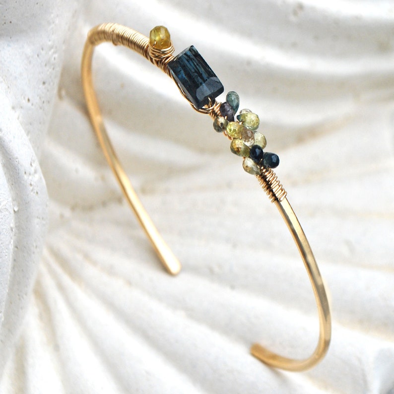 14K gold Cyanite and Sapphire bracelet
