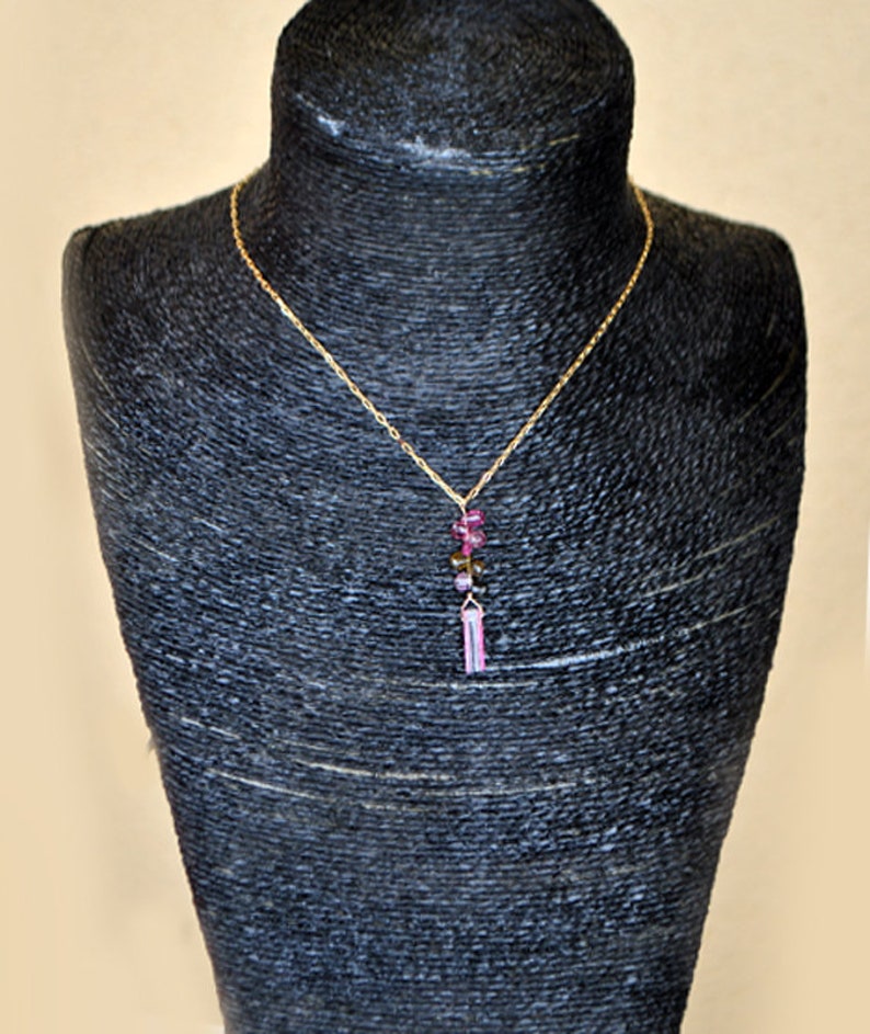 Necklace chain watermelon Tourmaline pendant 14 K Gold