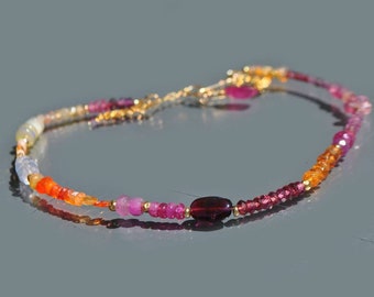 Collier Spessartite Rhodolite et Saphir - bijou mandarine et Framboise