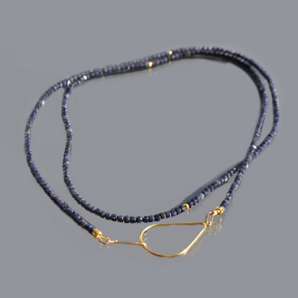 Collier sautoir fin Saphir bleu Africain Gold filled