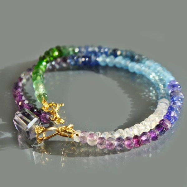 Bracelet 2 rangs multi pierres  Or14K