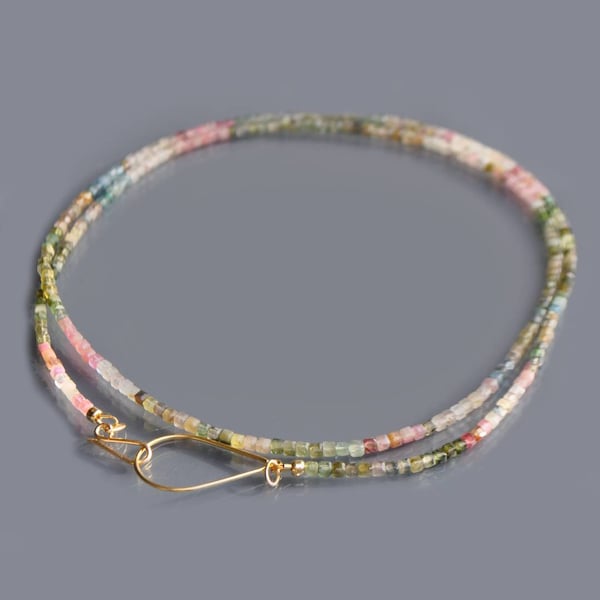 Collier sautoir fin  Tourmaline multicolore Gold filled