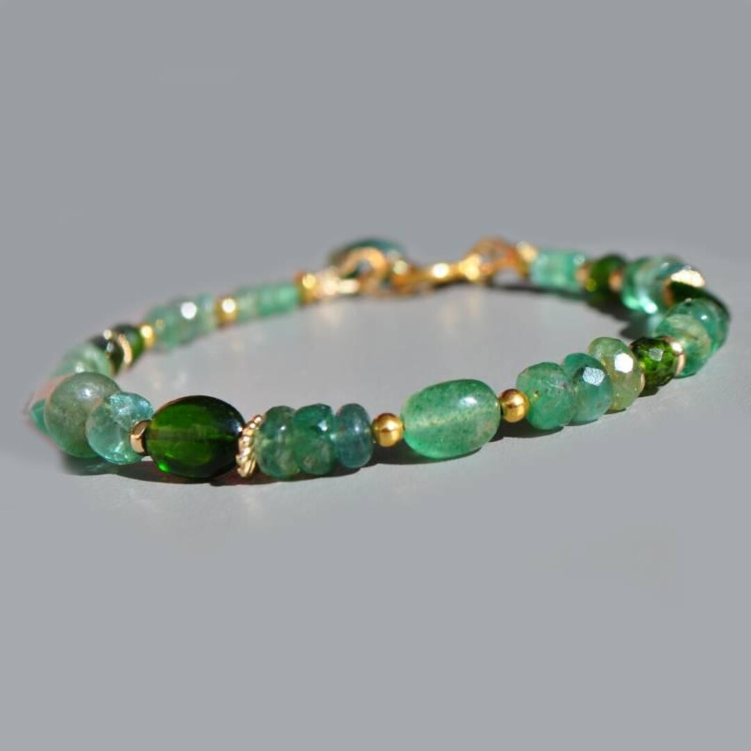 Diopside Zambian Emerald Bracelet in 14K Gold - Gemstone Jewelry - Etsy