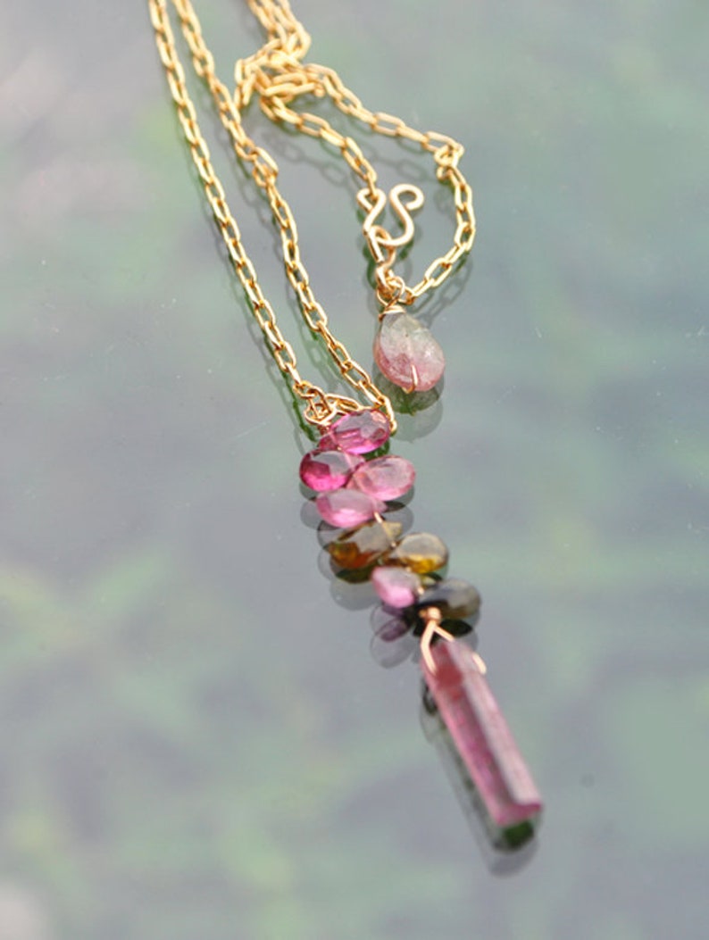 Necklace chain watermelon Tourmaline pendant 14 K Gold