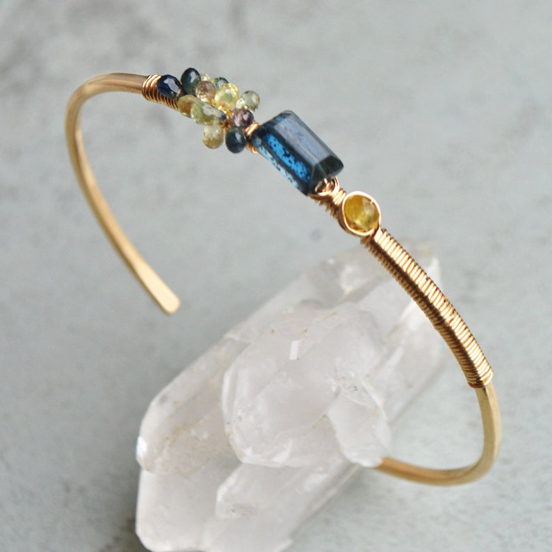 14K gold Cyanite and Sapphire bracelet