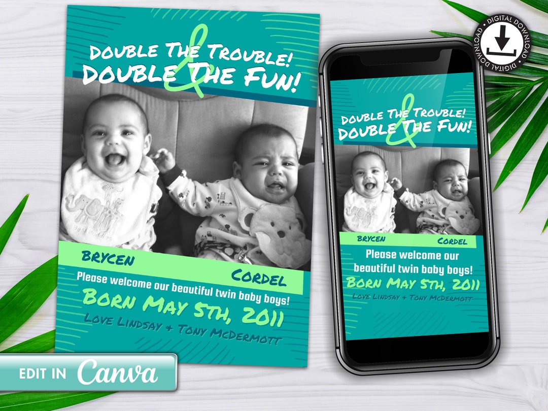 Editable Birth Announcement & Digital Birth Announcement Bundle INSTANT