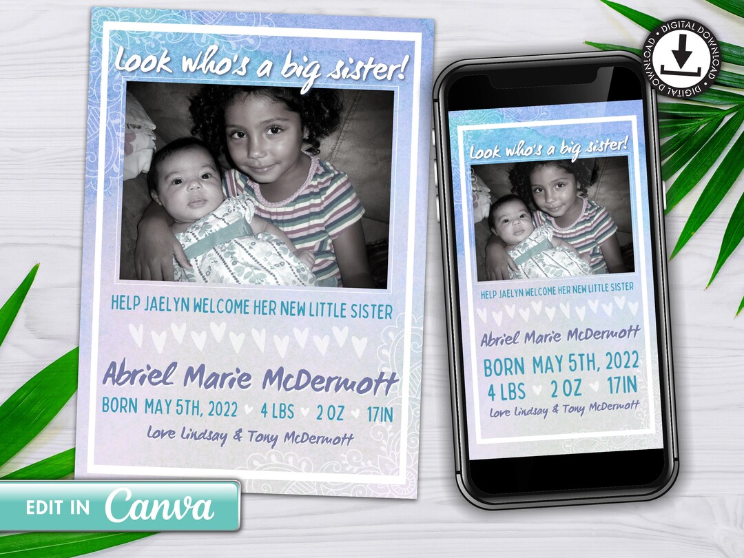 Editable Birth Announcement & Digital Birth Announcement Bundle INSTANT