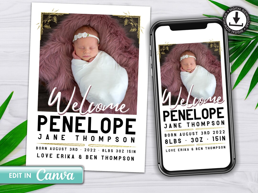 Editable Birth Announcement & Digital Birth Announcement Bundle INSTANT