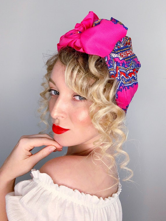 Vintage Style Headscarf - Psychedelic Pink - image 2