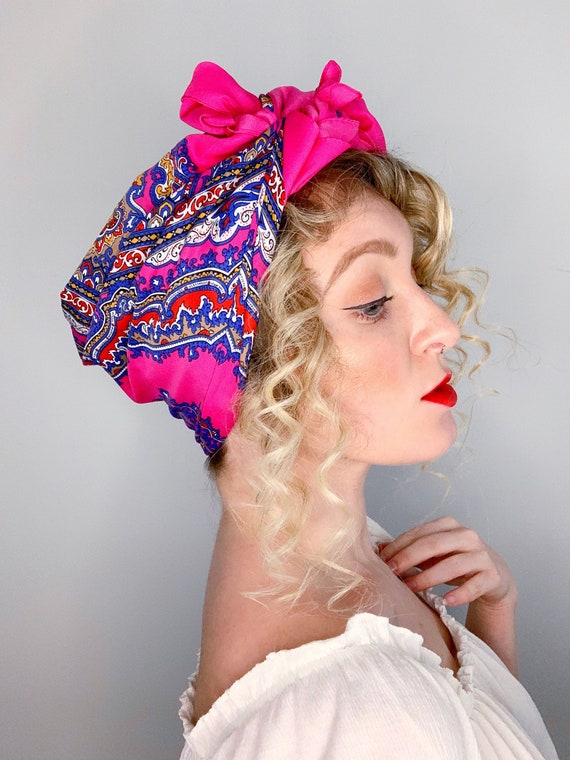 Vintage Style Headscarf - Psychedelic Pink - image 4