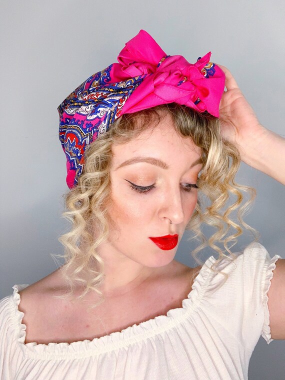 Vintage Style Headscarf - Psychedelic Pink - image 3