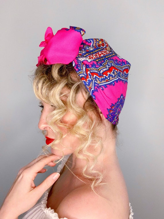 Vintage Style Headscarf - Psychedelic Pink - image 5